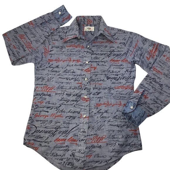 Vtg Declaration of Independence Signatures Shirt Van Heusen 417 Mens Sz 20 14.5 - Picture 1 of 7